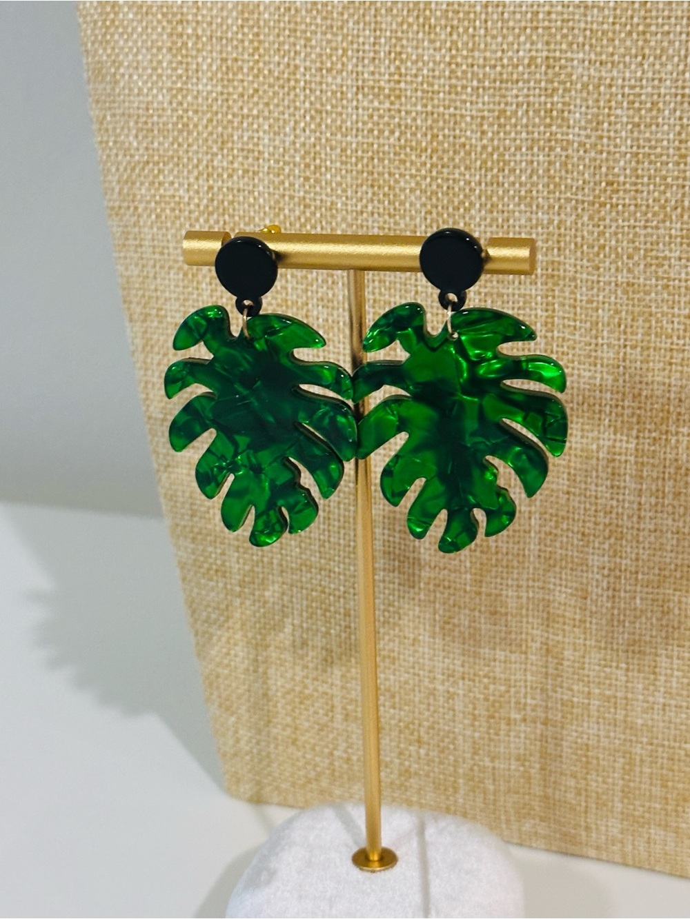 Fashion Jewelry Green Monstera Leaf Acrylic Drop Earrings